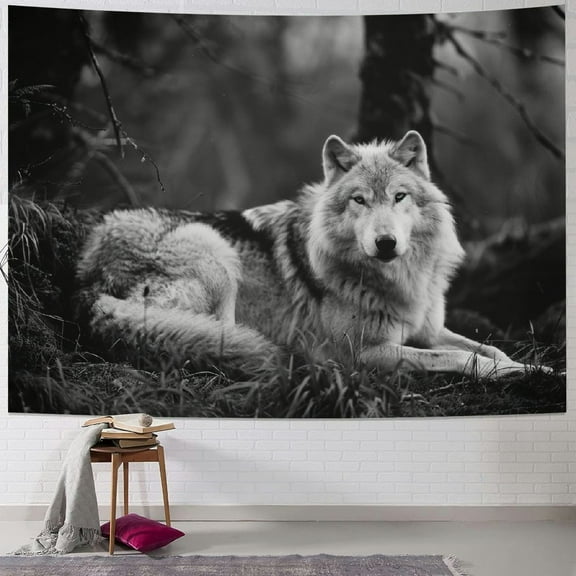 BCIIG Wolf wall decor Forest Lone Wolf Fabric Tapestry Throw Dorm bedroom Art Home Decor Tapestry Wall Hanging