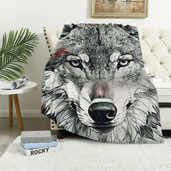 BCIIG Wolf with Flowers Blanket Wolf Fleece Warm Throw Blanket for Women Men and Kids  Super Soft Plush Wolf Decor  40x50in