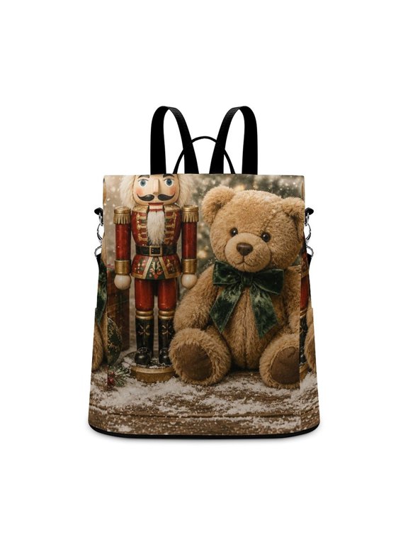 Wooden Soldier Bear Winter Still Life Anti Theft Backpack, Purse for Women, Secure Back Zipper, Multi-Purpose Rucksack Backpack With Adjustable Strap, Womens Travel Backpack, Lightweight Casual