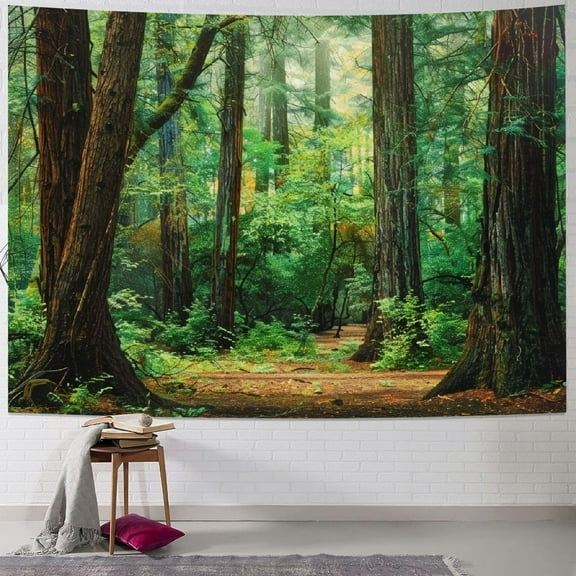 BCIIG Woodland Tapestry, Redwood Trees Northwest Rain Forest Tropical Scenic Wild Nature Branch, Wide Wall Hanging for Bedroom Living Room Dorm,