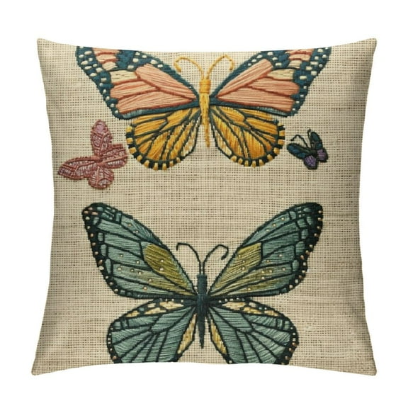 BCIIG YUESHARE Boho Colorful Butterfly Linen Throw Pillow   Butterfly Lover Gifts for Home Girls Room Bedroom Decor 18x18in