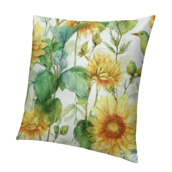 BCIIG Yellow Flowers Green Bird Pillow Covers Zipper Closure Home Decor 18x18in