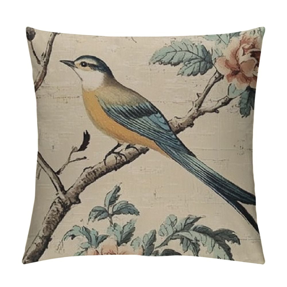 BCIIG Yellow Grey Chinoiserie Pillow Covers Bird Flower Floral Cushion