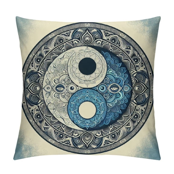 BCIIG Ying Yang Throw Pillow Cushion Cover, Mandala Round Ombre Pattern with Yin Yang Third Eye Cultural Art, Decorative Square Accent Pillow Case, 26" X 26", Pink Blue