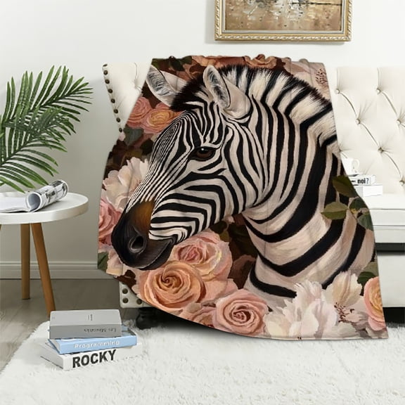 BCIIG Zebra Blanket for Kids Girls Boys, Flannel Zebra Blankets Gifts, Pink Flower Zebra Throw Blanket for Sofa Couch Bed Living Room Soft Warm Cozy Zebra Decor 50x60in
