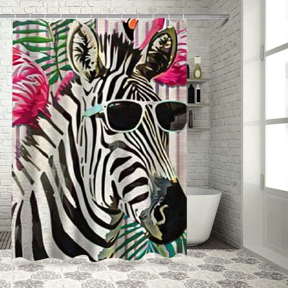 BCIIG Zebra Flamingo Shower Curtain with Hooks, Waterproof Polyester, HD Print, 72x72 Inch 36"x72