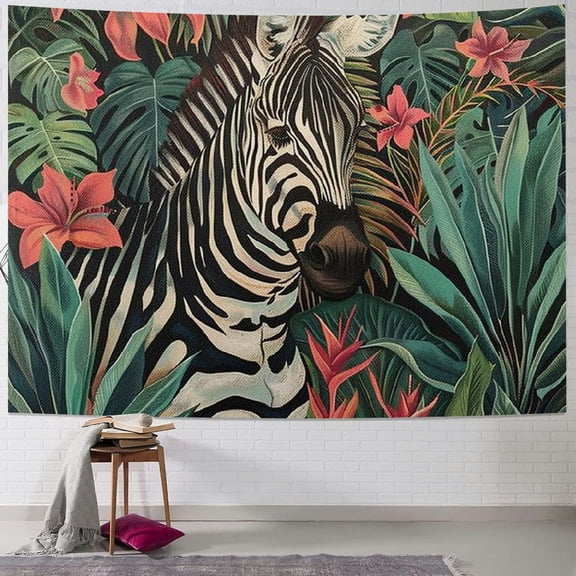 BCIIG Zebra Jungle Flower Tapestry Wall Hanging Unique Style Graphic Tapestries Home Wall Decor Art for Living Room Bedroom Apartment Farmhouse Dorm 40x30inch