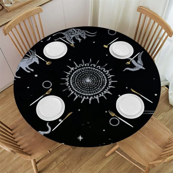 BCIIG Zodiac Signs Stars Space Art Round Table Cover Stain Resistant Washable Indoor Outdoor Tablecloth Kitchen Dining Wedding Parties Picnic Farmhouse 100% Polyester Fiber 38-42