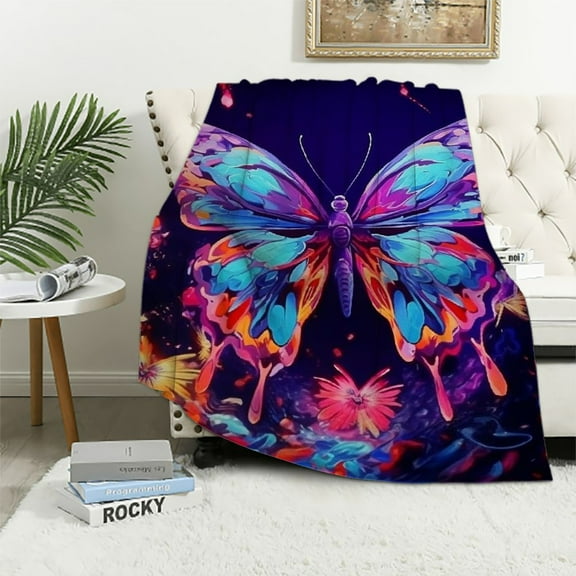 BCIIG, butterfly color, psychedelic art, warm, lightweight, soft, suitable for all seasons - flannel material, throwing blanket, living room sofa decoration, cow gift blanket