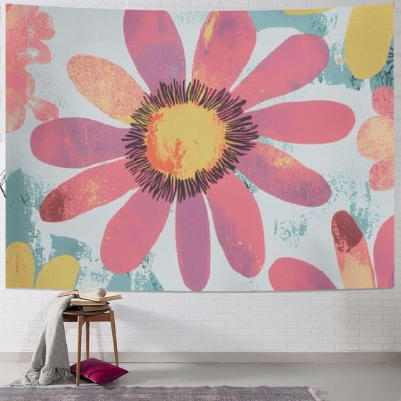 BCIIG floral wall tapestry graffiti style abstract floral pattern cute pink white yellow decorative background bedroom dorm living room sofa club tapestry