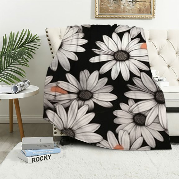 BCIIG for Daisy Flannel Blanket Decorative, Floral Flower Daisy Soft Throw Blankets for Bed Sofa, Couch, Chair Decor All Season Gifts 50x60in