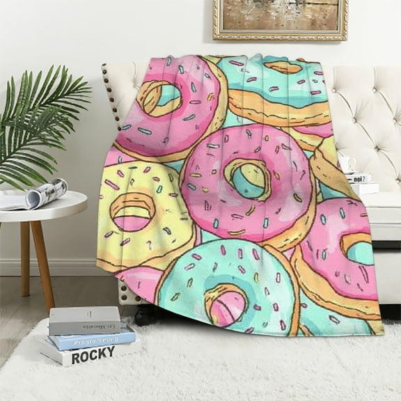 BCIIG for Donut Blanket Donut Flannel Blanket for Adult Kids Donut Throw Blanket Soft Cozy Lightweight Food Blanket Gift for Donut Lovers 50x60in