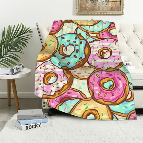 BCIIG for Donut Blanket Soft Comfy Flannel Blanket Outdoor Picnic Living Room Travel Couch Donut Throw Blanket Gift for Kids Adult 40x50in