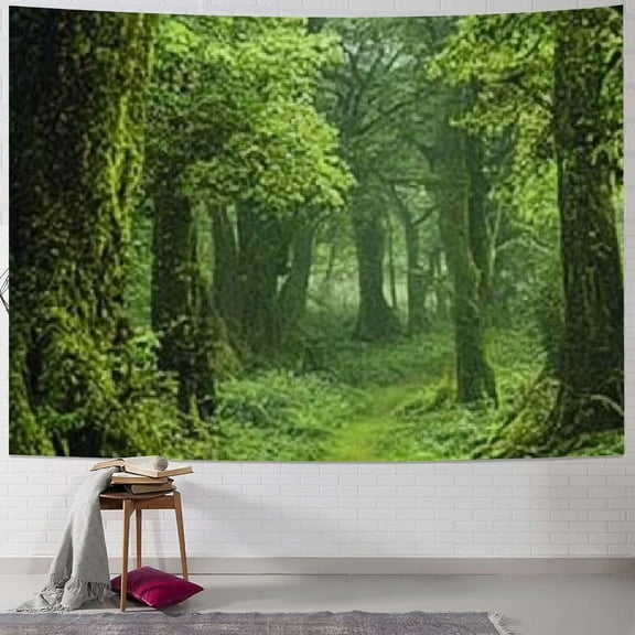 BCIIG primeval forest tapestry green trees in mist forest tapestry wall hanging nature landscape tapestry decorating living room bedroom tapestry 60x50inch