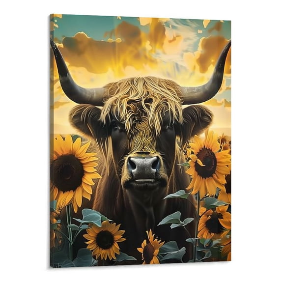 BCIIG scottish highland cow sunflower Paintings Canvas Wall Art Animal Poster Print Vintage Picture Decorative Modern Art for Wall Decor Bedroom Livingroom Unframed 16''x20''