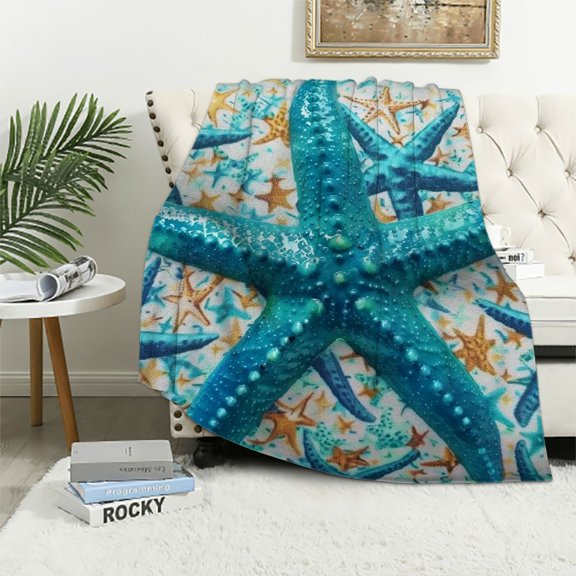 BCIIG starfish Warm Lightweight Soft Fleece Blanket for All Seasons - Throw Blanket Living Room Sofa Decor Cow Gifts Blanket 40x50in