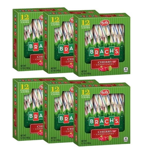 BCL Brachs Cherry Candy Canes Pack of 6, 5.07 oz./Box (72 Canes Total) Bundled with a Box of Swiss Miss Marshmallow Hot Cocoa Mix Wedding Valentines Christmas Party Favors & CUSTOM Storage Carrier