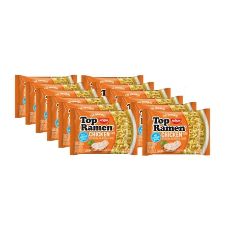 BCL Nissin Top Ramen Noodle Soup, Chicken Flavor, 3 Ounce (Pack of 12) & CUSTOM Storage Carrier with Cutlery
