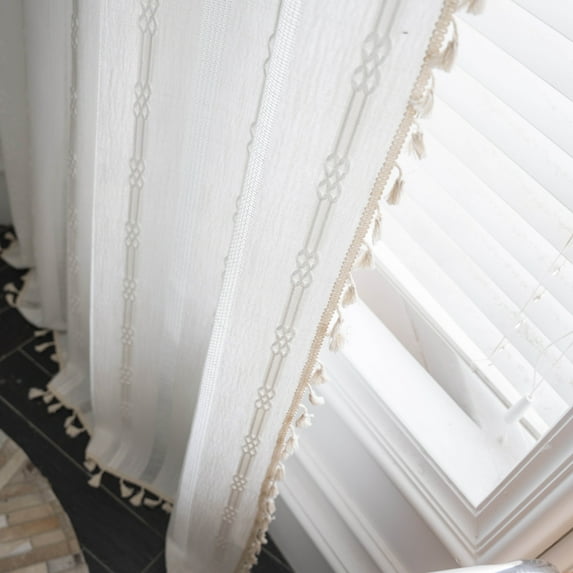 BCLBUSTE Boho Curtains Linen Farmhouse Curtain 2 Panels Set for Bedroom Living Room (52" W x 84" L, off White)