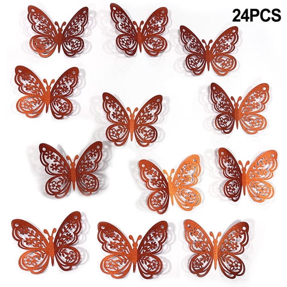 BCLONG 24PCS 3D Frosted Glitter Butterfly Wall Stickers Party Background Decorations