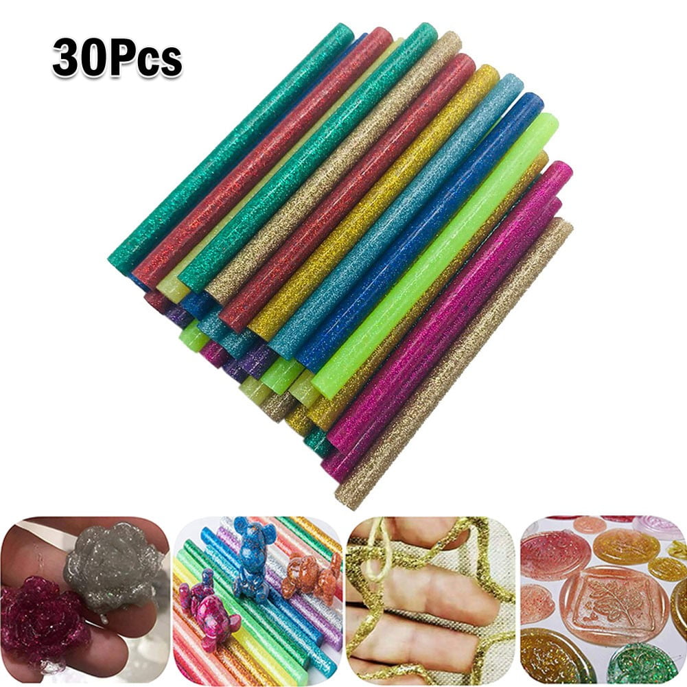 30Pcs Hot Glue Sticks Glitter Glue Sticks Colored Hot Melt Glue