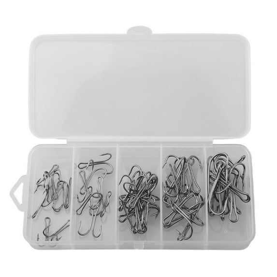 BCLONG 50pcs Saltwater for Double Hook Dual High Carbon Steel Black Fishing Hooks 8#-1#
