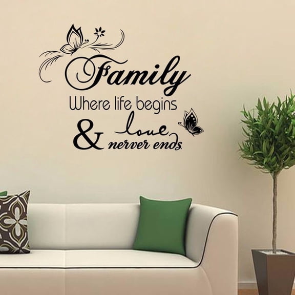 BCLONG Family Stickers Quote Art Decal Mural Butterfly Vines Home Decoration
