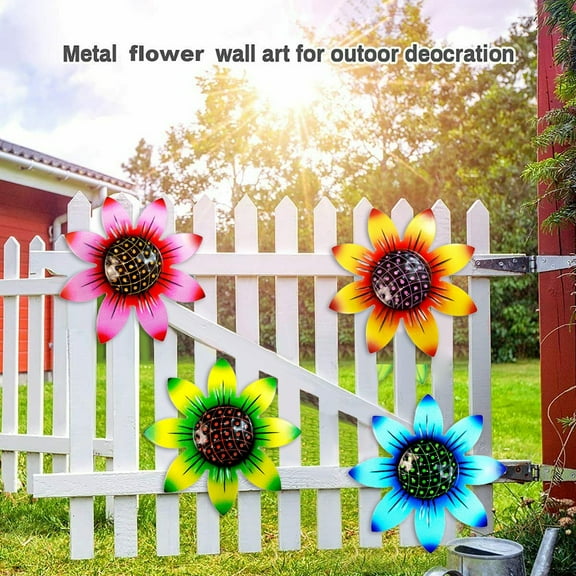 BCLONG Metal Flowers Wall Art Garden Yard Patio Outdoor Sculpture Hanging Decor