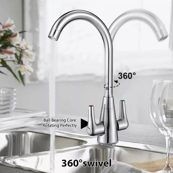 BCLONG Modern Kitchen Sink Mixer Taps Swivel Spout Twin Lever Tap Chrome Faucet