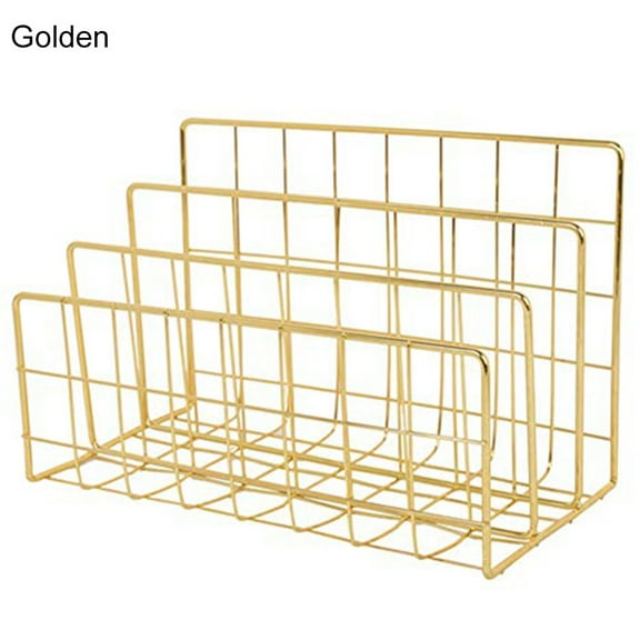 BCLONG Nordic Metal Storage Basket Minimalist Book Organizer Basket Office Desktop Sundries Holder Rose Gold Newspaper Magazine Rack, Golden(Large)