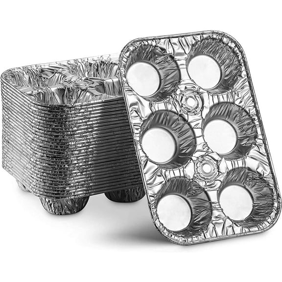 BCMMKLPP 10PC Disposable Muffin Tins 6-Cup, Standard Size Foil Muffin Pans, Aluminum Cupcake Tin for Baking, To-Go Trays for Bake Sales, Parties, Holidays