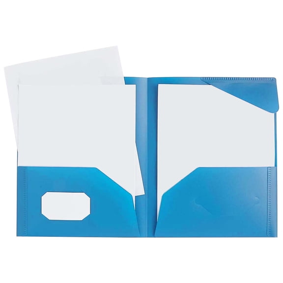 BCMMKLPP 1pcs Plastic Folders with Pockets, Heavy Duty File Folders with 4 Pockets and Business Card Slot, Two-Pocket Folders for Office and Business, Blue