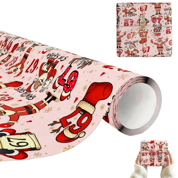 BCMMKLPP 67 Meme Christmas Gift Wrap, Funny Six Seven Wrapping Paper, Unique 6 7 Meme Holiday Gift Wrap Paper Roll, 34 x 17 inch Wide Birthday Xmas Santa Festive Present Wrapping Rolls