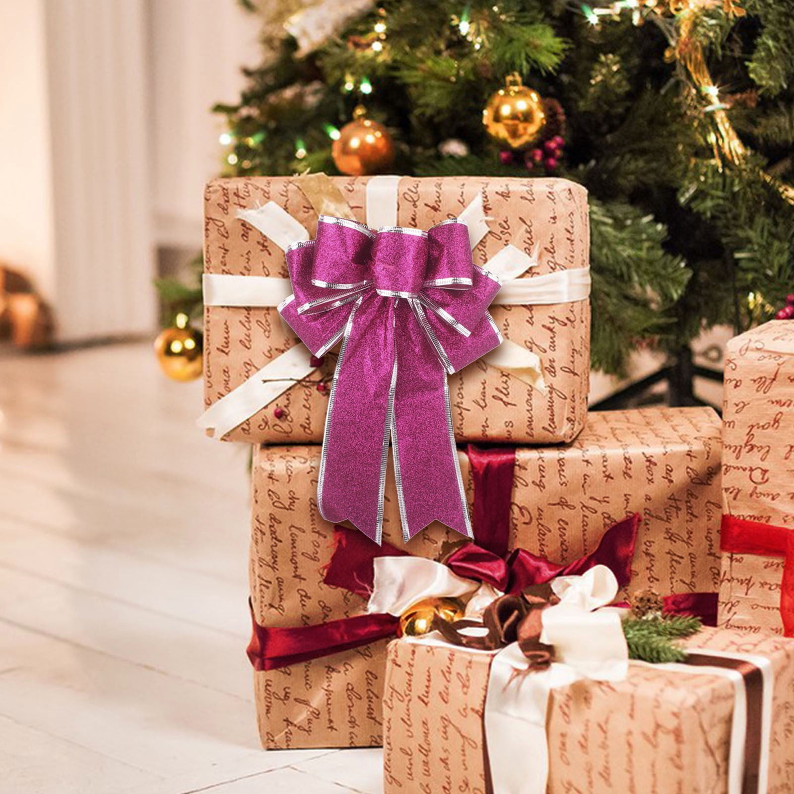 BCMMKLPP Christmas Pendant Multicolor Shiny Glitter Pink Christmas Bow