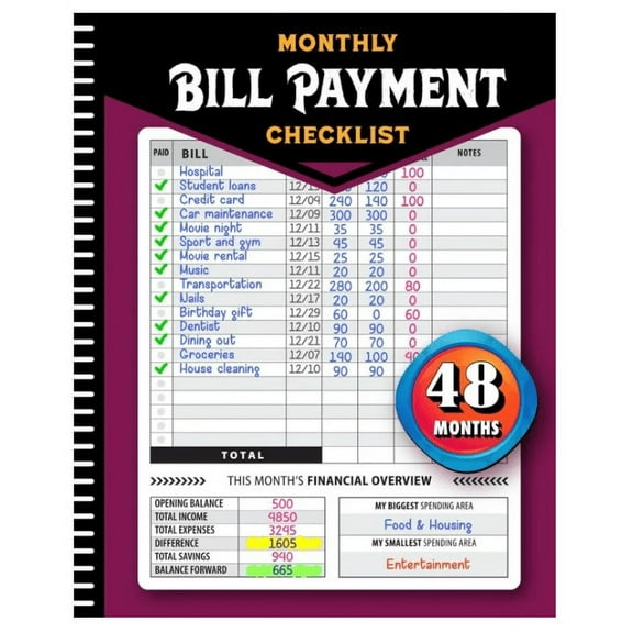 BCMMKLPP Monthly Bill Payment Checklist: Bill Notebook The 4 Year for Families & 960 Billing Records Included, Budget Planner, Expense Tracker, Budgeting Journal & Financial Book