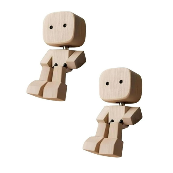 BCMMKLPP Shaking Wooden Man Figurine, Shaking Feet Woodens Doll with 12PCS Magnetic Expressions, Handmade Shaking Feet Wooden Car Dashboard Decorations, Creative Wood Desktop Decor(Style2-C)