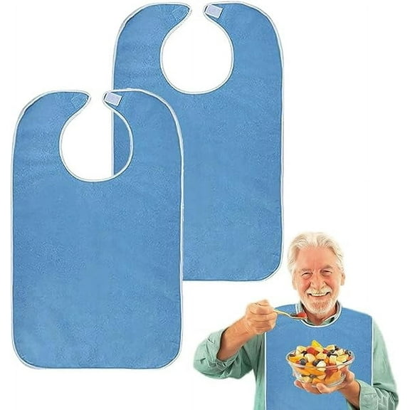 BCMMKLPP Towels Premium Unisex Adult Bibs for Elderly Women Men, Waterproof Bib for Eating, Reusable and Washable (Blue)