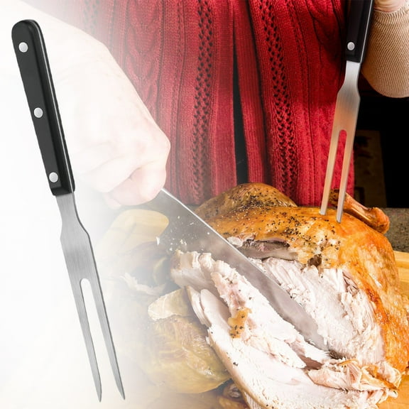 BCMMKLPP Two Pronged Wooden Handled Stainless Steel Fork - Serving Fork Large for Meat Carving Fork Heavy Duty Two Prong Fork Tines Meat Fork - Big Forks for Cooking Fork