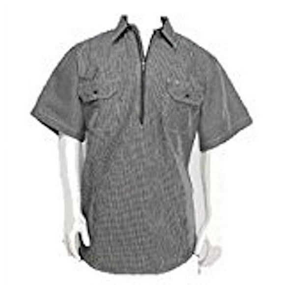 BCO Men's Short Sleeve Half Zipper Front Hickory Stripe Logger Shirt