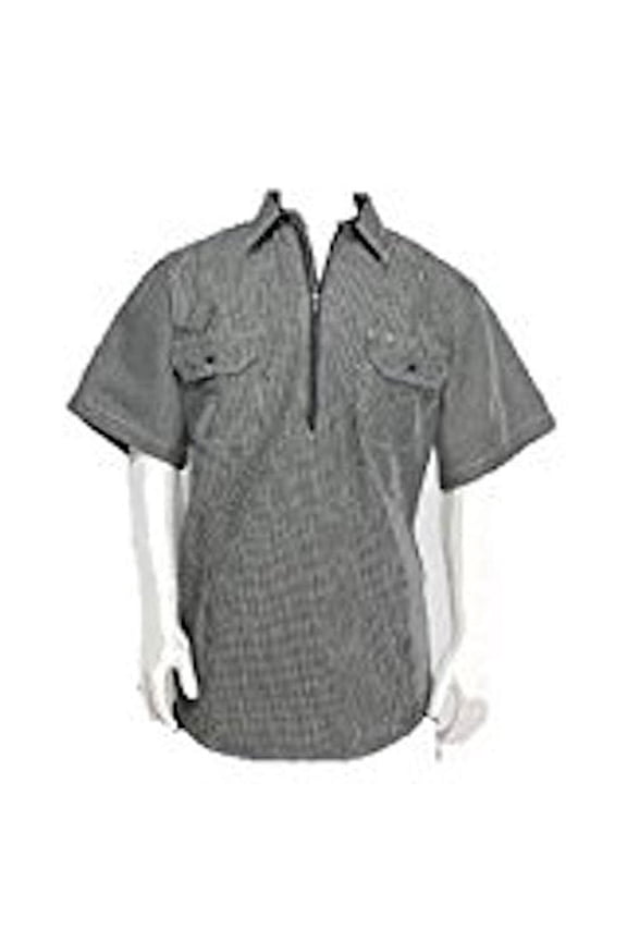 BCO Men's Short Sleeve Half Zipper Front Hickory Stripe Logger Shirt