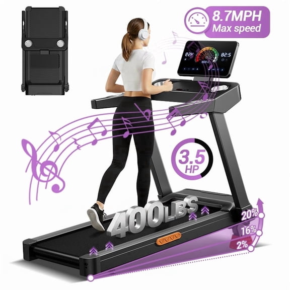 LEZEE 20% Maunal Incline Treadmill, Foldable Home Treadmill with Quiet 3.5 HP Motor, 400LBS Capacity