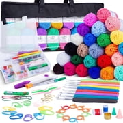 BCOOSS 113 PCS مجموعة الكروشيه للمبتدئين الكبار مجموعة الكروشيه هوك مع إبر خيوط الكروشيه، اكسسوارات