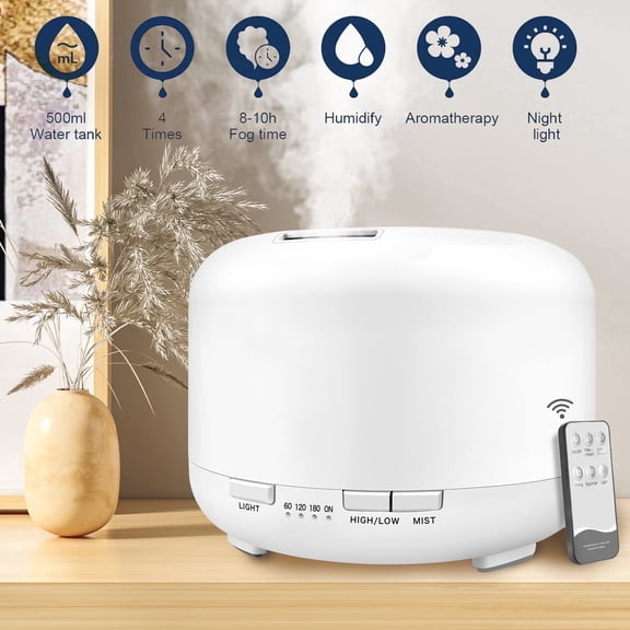 BCOOSS 500ml Essential Oil Diffuser with Remote Control , Aroma Diffuser Air Humidifier for Home