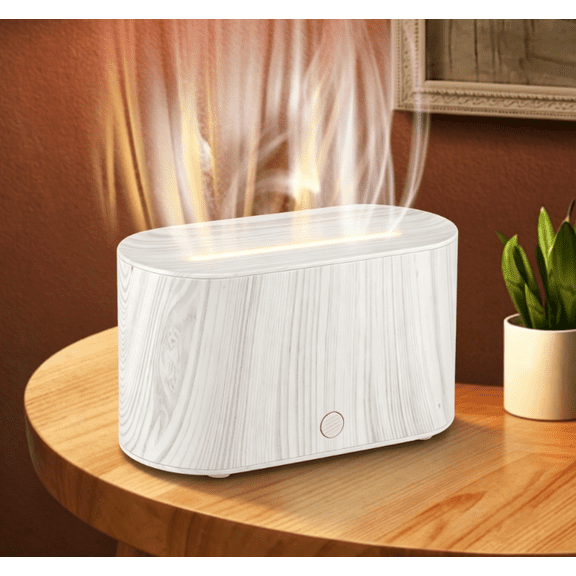 BCOOSS Essential Oil Diffuser, Wood Grain Aroma Air Diffuser with Flame and LED Light