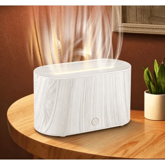 BCOOSS Essential Oil Diffuser, Wood Grain Aroma Air Diffuser with Flame and LED Light