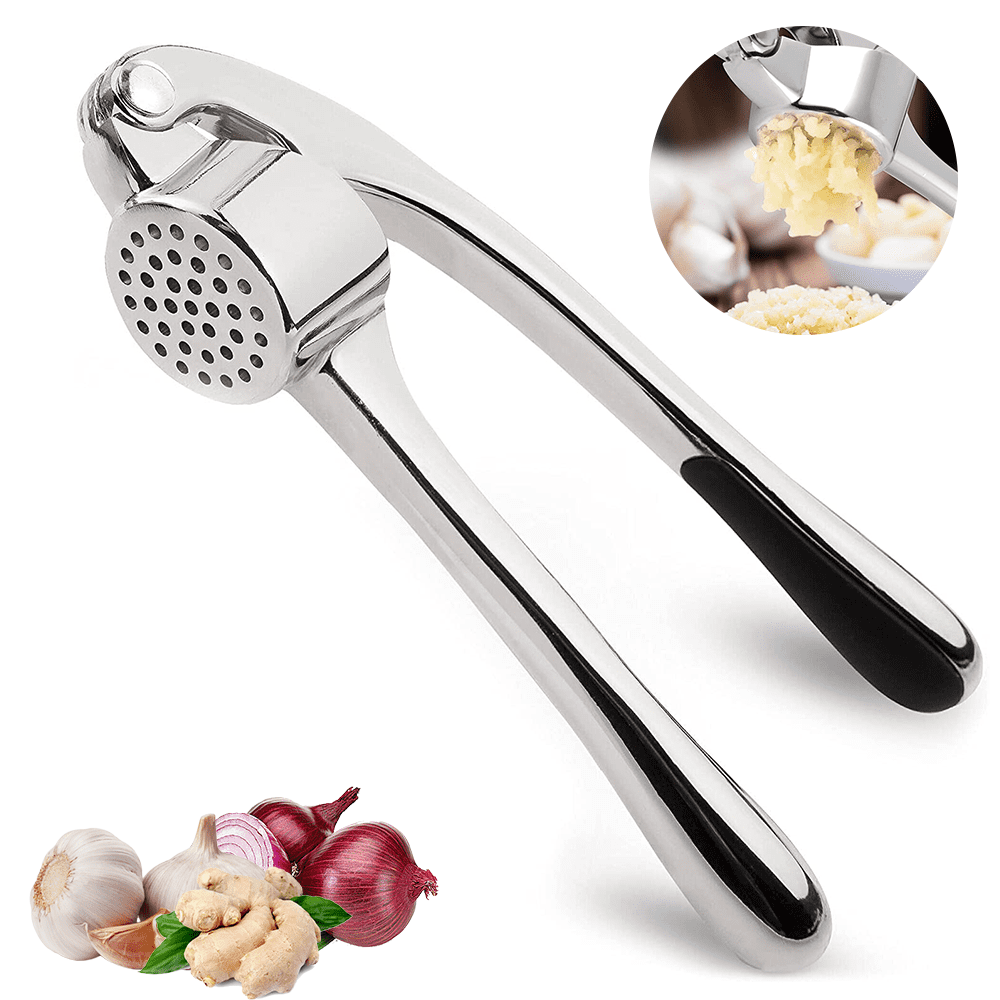 Bcooss Garlic Press and Mincer Stainless Steel Easy Squeeze Pressed Garlic Crusher with Handle, Silver