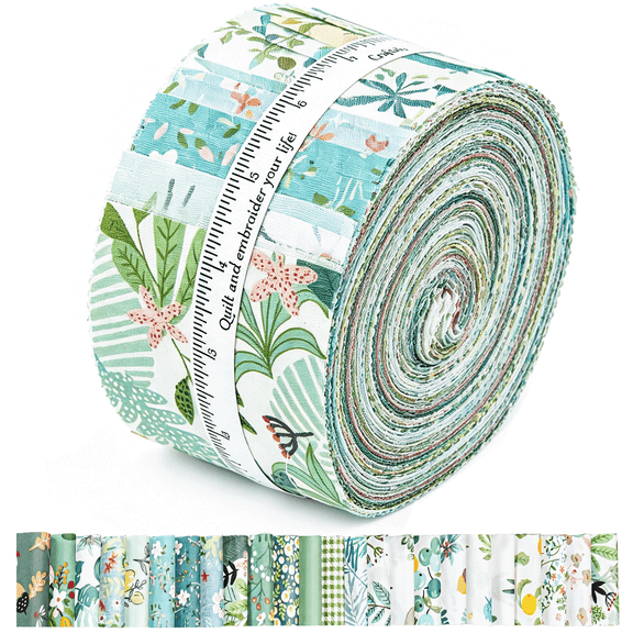BCOOSS Jelly Roll Fabric Strips for Quilting and Sewing 80 Strips 2.5" x20" Floral Precut Fabric Bundle,Sage Green