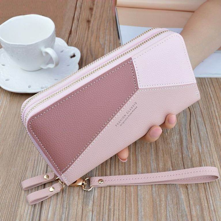 BCOOSS Leather Wallets for Women Wristlet Purse Credit Card Holder Pink
