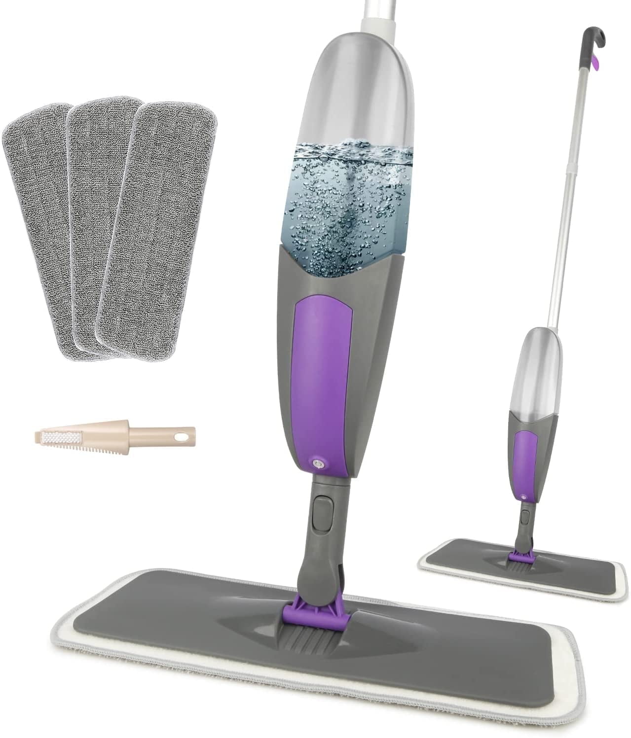 BCOOSS Microfiber Dust Mops for Floor with 550ml Refillable Bottle 3 Washable Pads