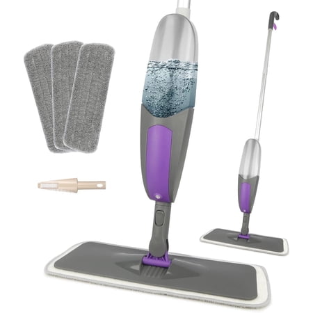MYSPRI Microfiber Dust Mops for Floor with 550ml Refillable Bottle 3 Washable Pads
